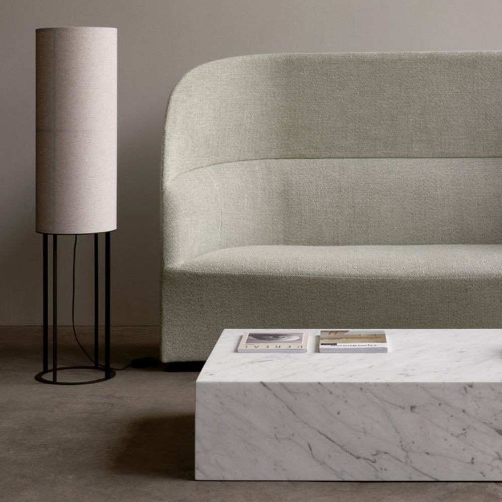 Menu Plinth Coffee Table by Norm Architects by the Highback Tearoom Sofa and Hashira Floor Lamp
