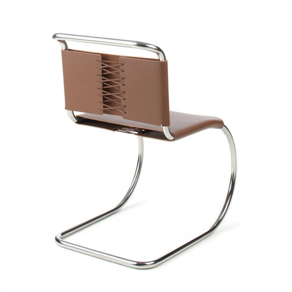 Knoll Mies van der Rohe MR Side Chair Back Side with Light Brown Leather