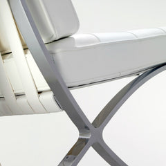 Mies van der Rohe White Barcelona Chair Chrome Closeup Knoll