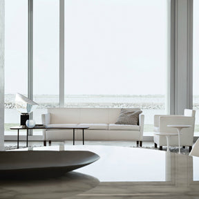 Mies van der Rohe Krefeld White Leather Lounge Chair and Sofa in Living Room Beach House Knoll