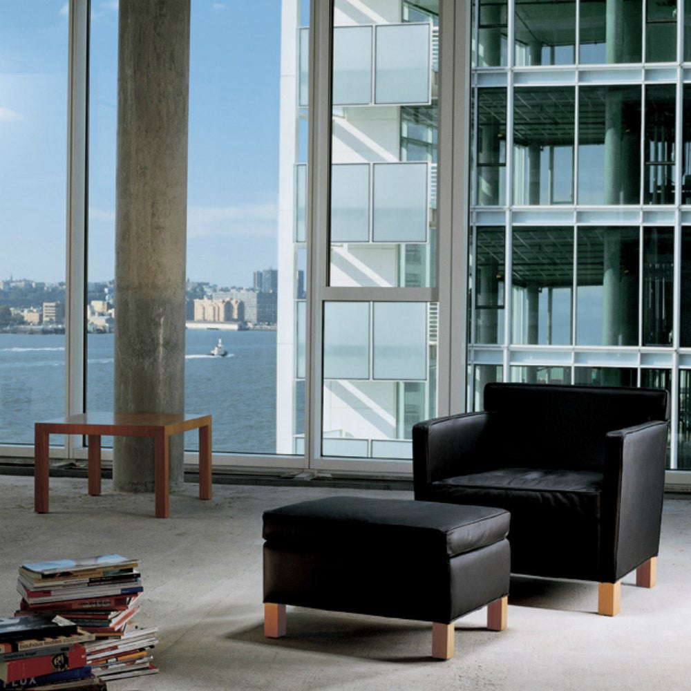 Mies van der Rohe Krefeld Lounge Chair and Ottoman Black Leather in Concrete Loft Knoll