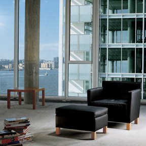 Mies van der Rohe Krefeld Chair and Ottoman Black Leather in Concrete Loft Knoll