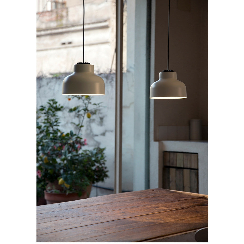 Miguel Milá M64 Matte White Suspension Lamps over Table by Santa & Cole