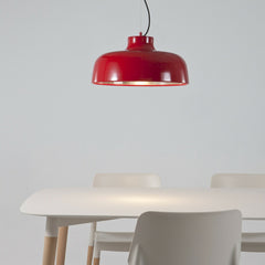 Miguel Milá M68 Brilliant Red Suspension Lamp over Table and Belloch Chair by Santa & Cole