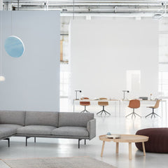 Muuto Extra Large Around Coffee Table with Outline Corner Sofa and Five Pouf 