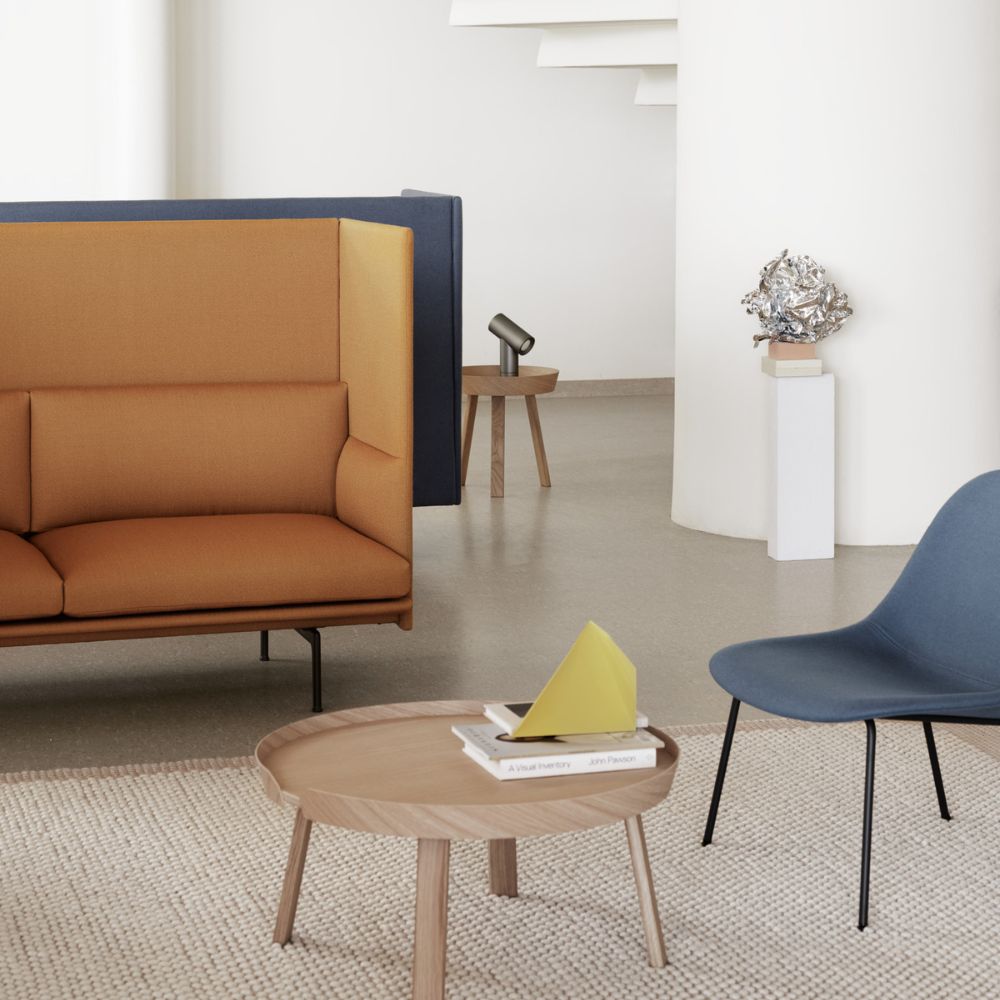 Muuto Large Around Coffee Table with Outline Highback Sofa and Fiber Lounge Chair