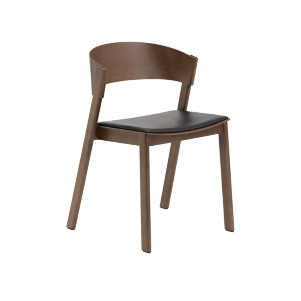 Refine LeatherMuuto Cover Side Chair Black Seat Stained Dark Brown Base