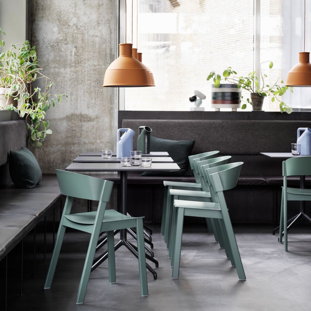 Muuto Cover Side Chairs in Green by Thomas Bentzen with Unfold Pendant Lighting