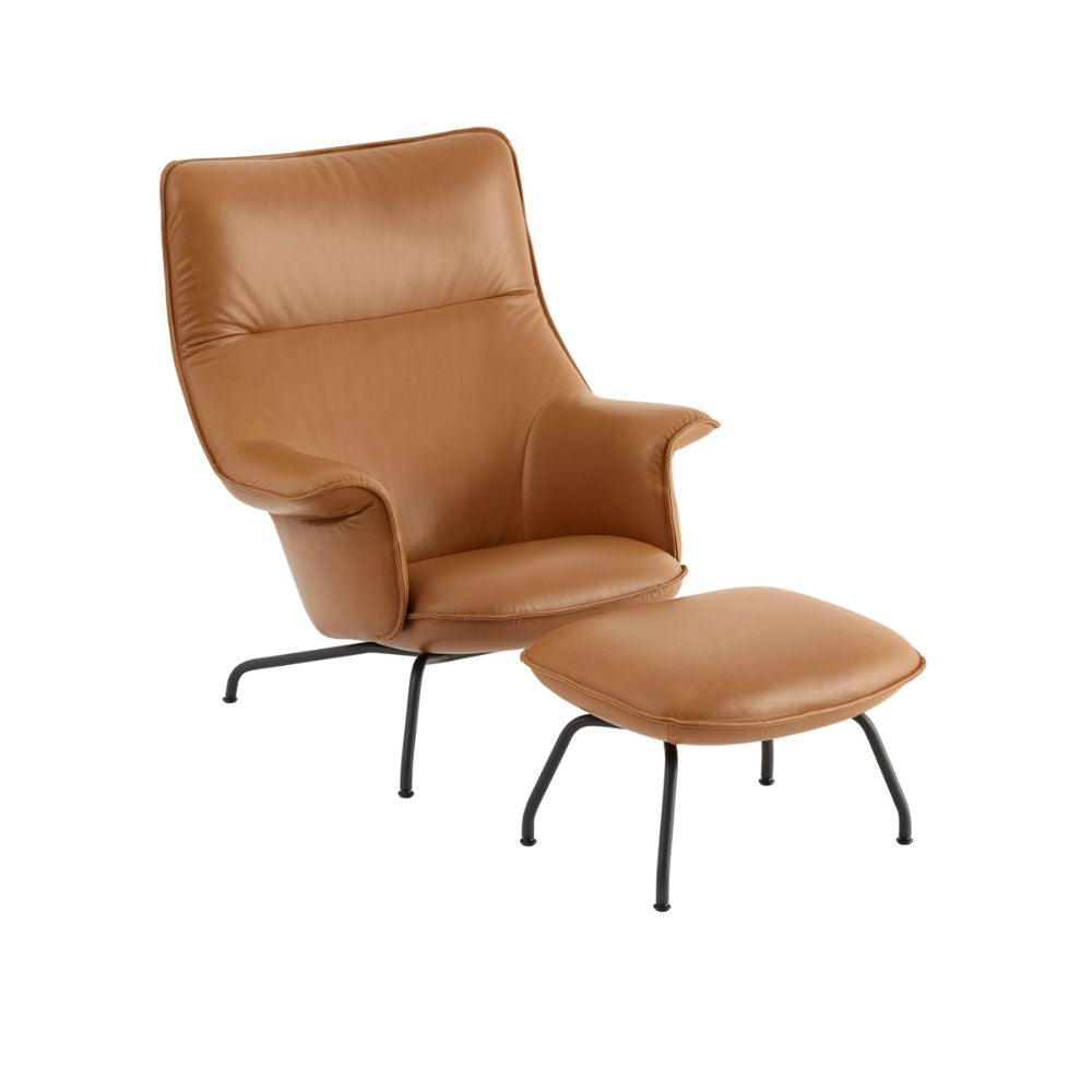 Muuto Doze Lounge Chair and Ottoman with Refine Leather Cognac and Anthracite Black Frame by Anderssen & Voll