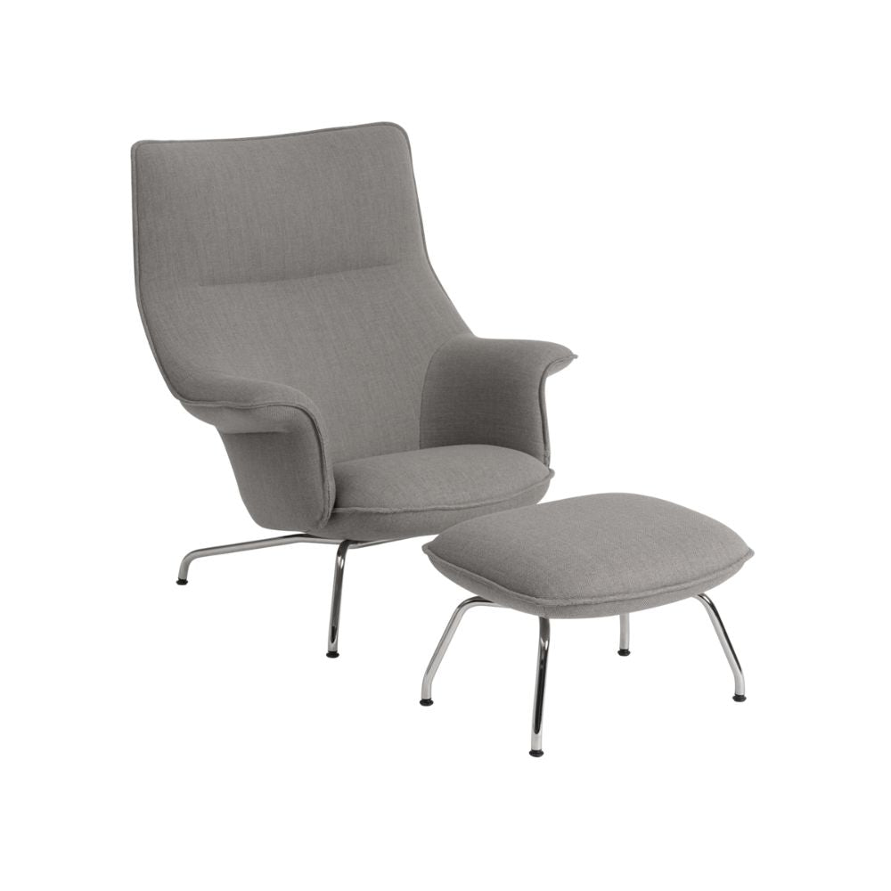 Muuto Doze Lounge Chair and Ottoman with ReWool 128 Fabric and Chrome Frame by Anderssen & Voll