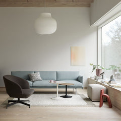 Muuto Echo Pouf with Oslo Lounge Chair with Swivel Base and Outline Sofa