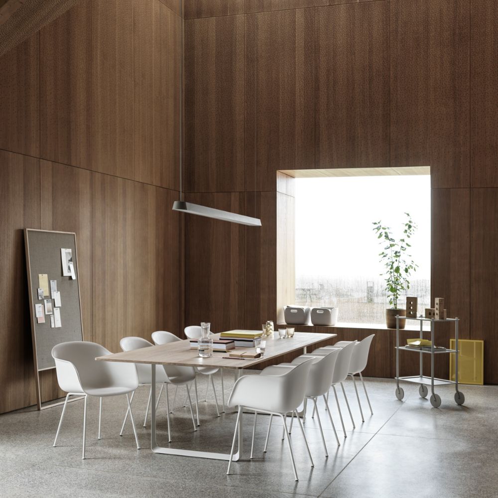 Muuto Fiber Armchairs - Tube Base with 70/70 Table with Solid Oak Top