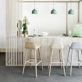 Muuto Grain Pendant Lamps with Nerd Barstools