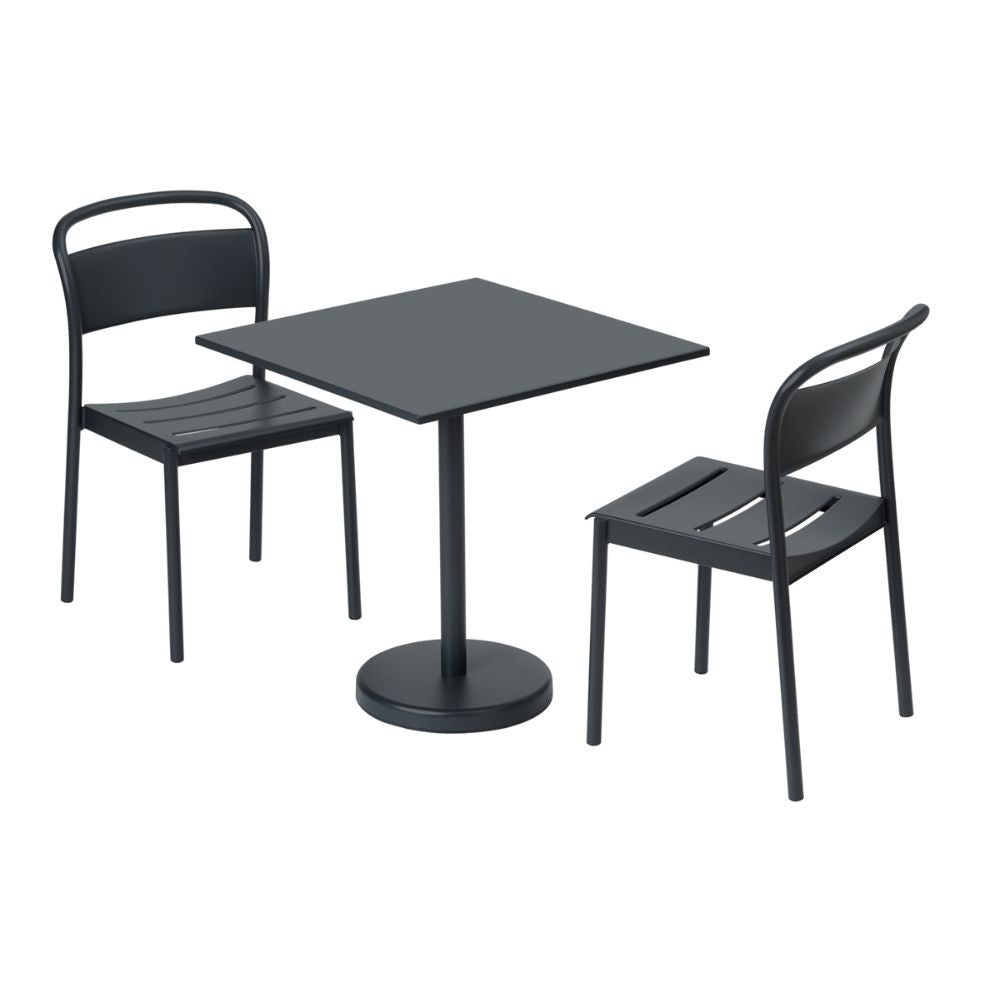 Muuto Linear Steel Side Chairs with Square Cafe Table by Thomas Bentzen