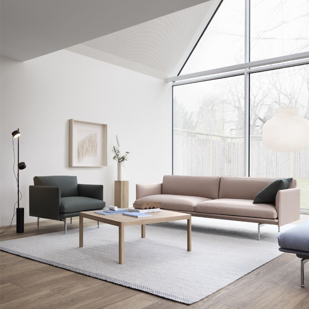 Muuto Outline Chair and Sofa in Living room with Post Floor Lamp and Ply Rug