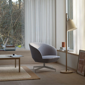 Muuto Pull Floor Lamp with Oslo Swivel Lounge Chair and Pebble Rub