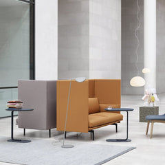 Muuto Relate Side Tables with Leaf Floor Lamp and Outline Highback Sofas