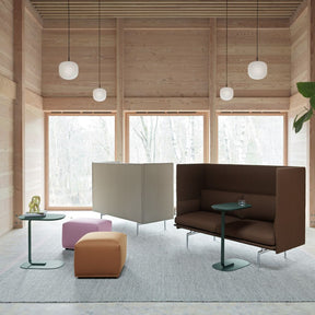 Muuto Relate Side Table with Echo Poufs and Outline Highback Sofas