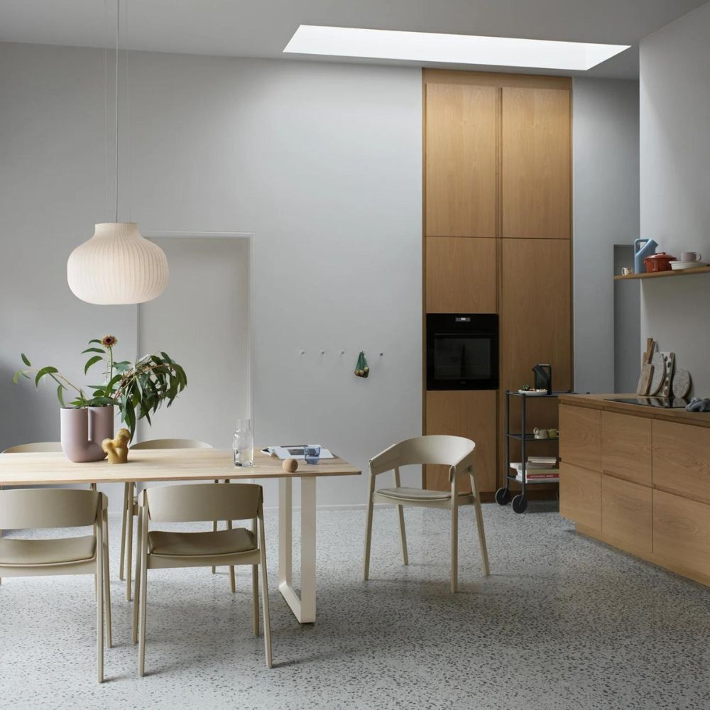 Muuto Strand Pendant LIght in Kitchen with Cover Chairs