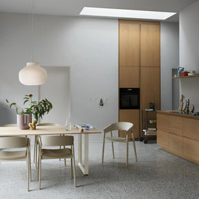 Muuto Strand Pendant LIght in Kitchen with Cover Chairs