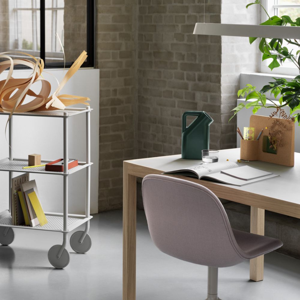 Muuto Workshop Table by Cecilie Manz in home office with plants and trolley