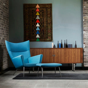 Wegner CH445 in Loft with Naja Utzon Popov Rug and Walnut Credenza Carl Hansen and Son