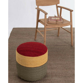 Namarquina Kilim Pouf 4 in room with Wood Chair