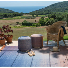 Nanimarquina Shade Poufs and Rug in situ outdoors