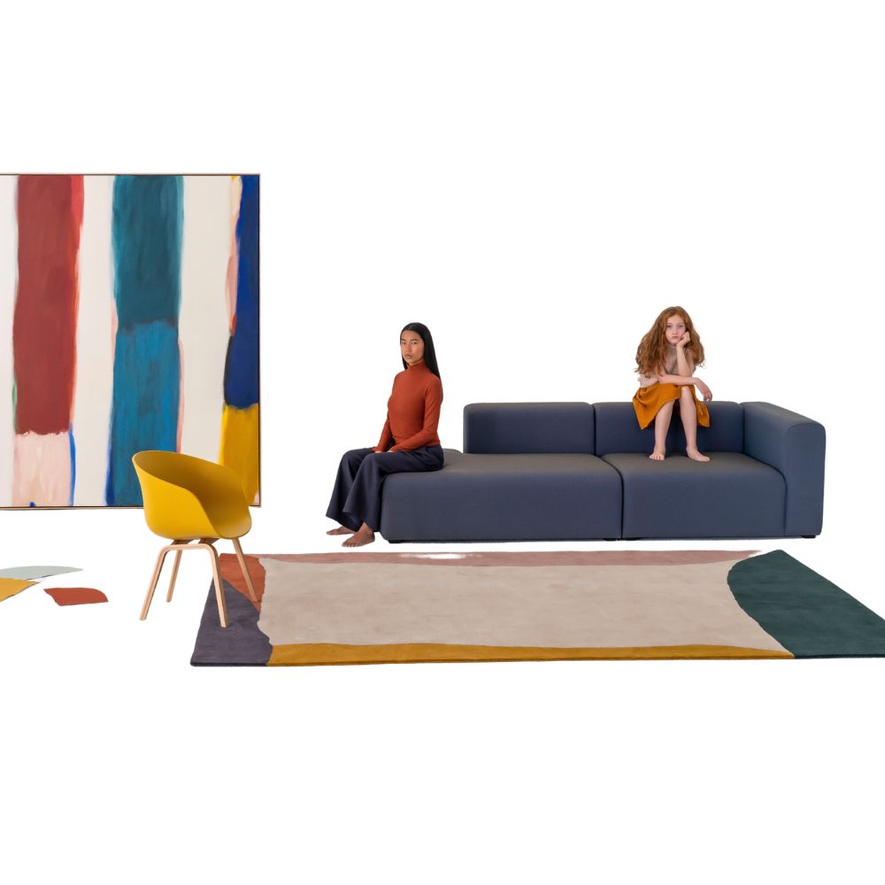 nanimarquina Tones 1 Rug in room with girls on sofa and painting