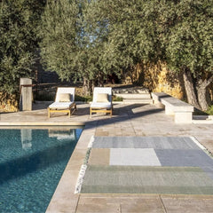 nanimarquina Tres Outdoor Sage Rug by Pool