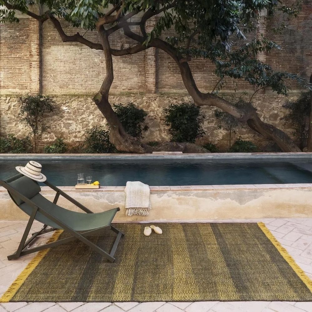 Nanimarquina Tres Outdoor Texture Rug Mustard by Pool 