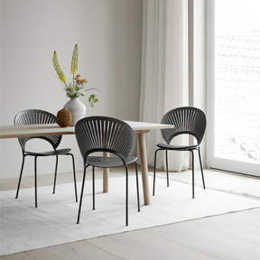 Trinidad Chair by Nanna Ditzel for Fredericia in Grey Oak with Flint Frame shown with Taro Dining Table by Fredericia