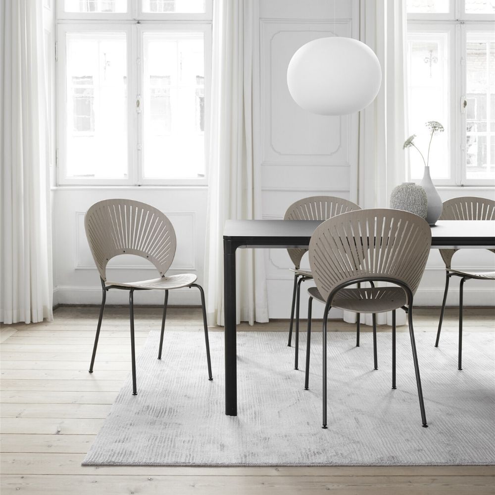Trinidad Chair by Nanna Ditzel for Fredericia in Light Grey Oak with Flint Frame shown with Mesa Dining Table by Fredericia