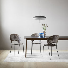 Trinidad Chair by Nanna Ditzel for Fredericia in Smoked Oak with Flint Frame show with the Ana Dining Table by Fredericia