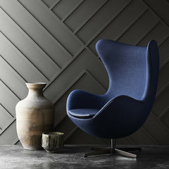 Fritz Hansen's Choice Egg Chair Navy Blue Canvas Fabric with Leather Trim