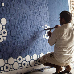 Neri and Hu Blue Jie Rug by Nani Marquina Being Made with Indigo Dyed Wool