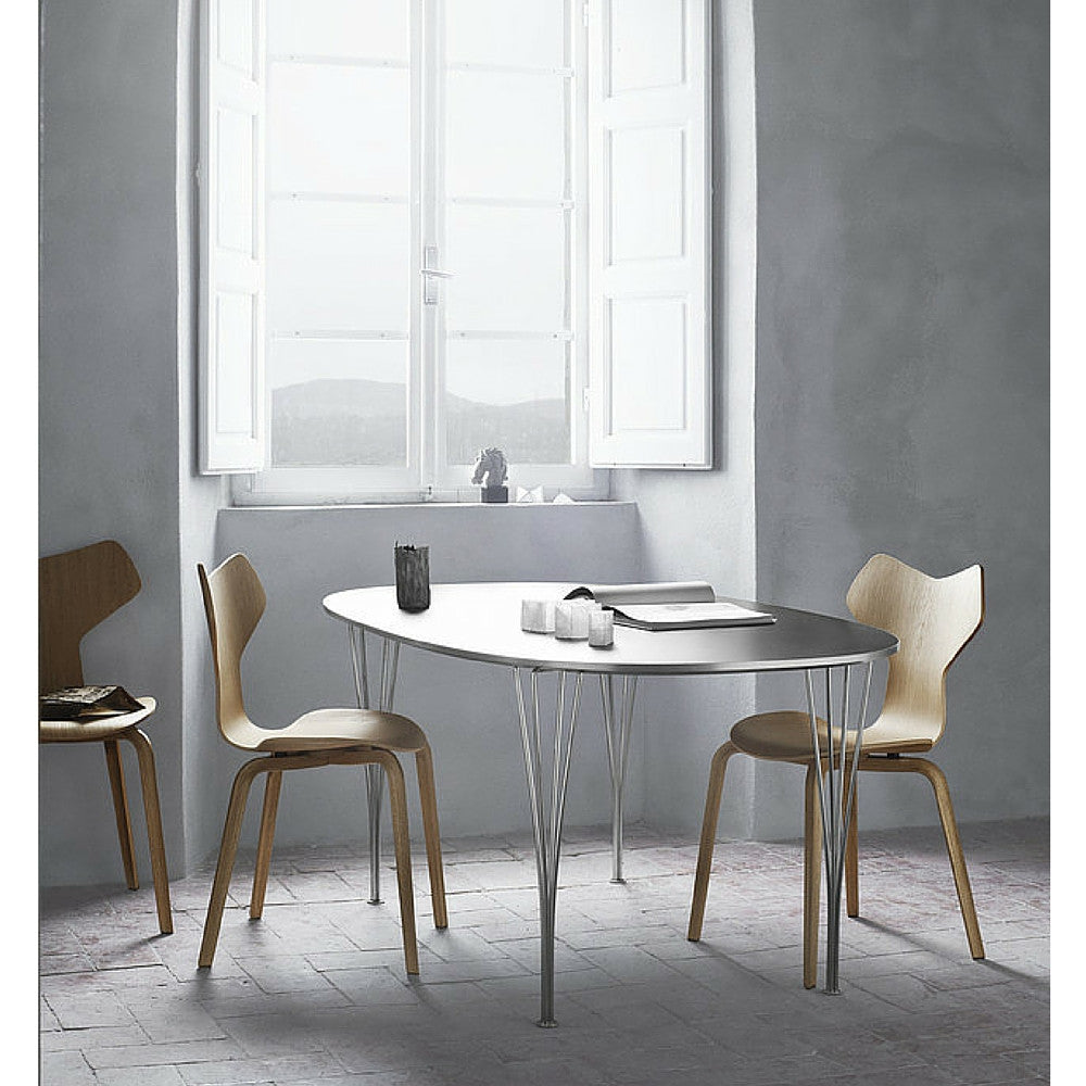 Oak Grand Prix Chairs in Room with Span Leg Table Arne Jacobsen Fritz Hansen
