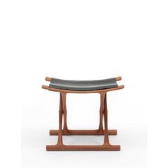 Ole Wanscher Egyptian Folding Stool Black Saddle Leather Mahogany Front Carl Hansen and Son