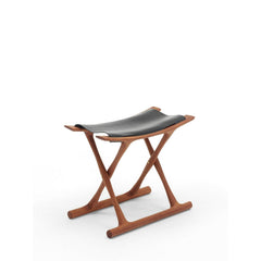 Ole Wanscher Egyptian Folding Stool Black Saddle Leather Mahogany Carl Hansen and Son