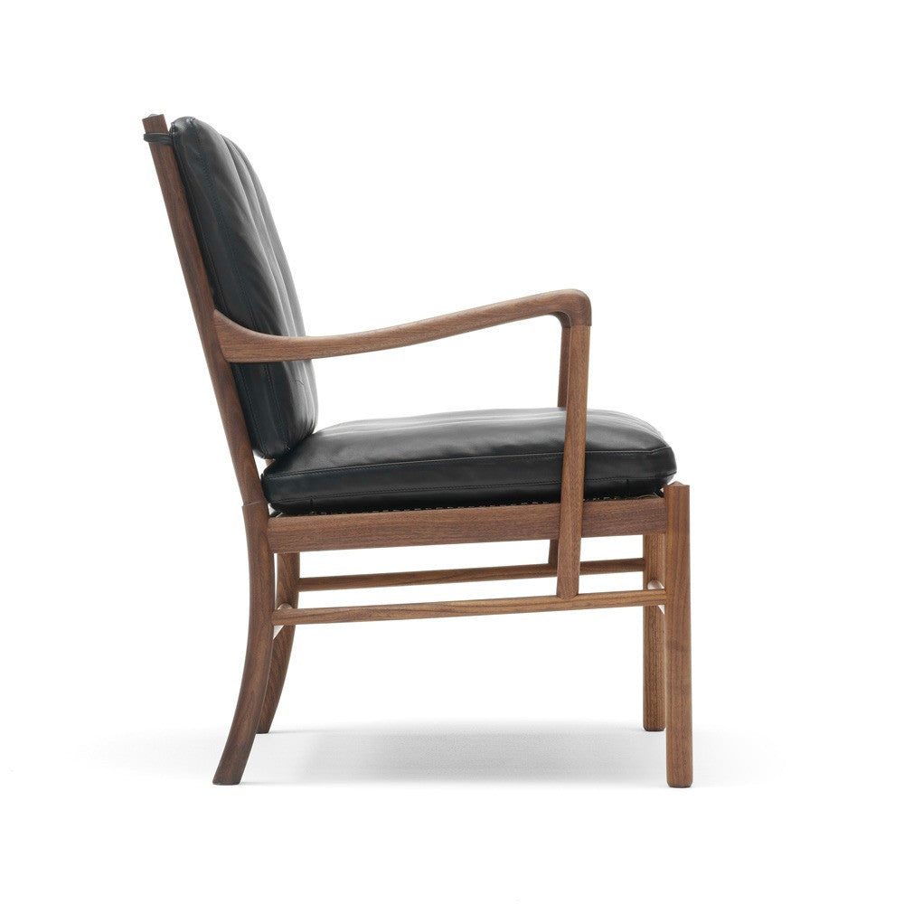 Ole Wanscher Colonial Chair with Mahogany Frame and Black SIF Leather Side Leather Carl Hansen and Son