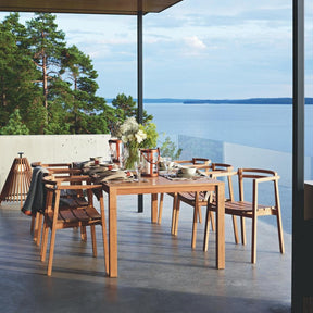 Oxnö Teak Dining Chairs and Table with Marstrand Candle Lanterns and Tipi Lamp by Skargaarden