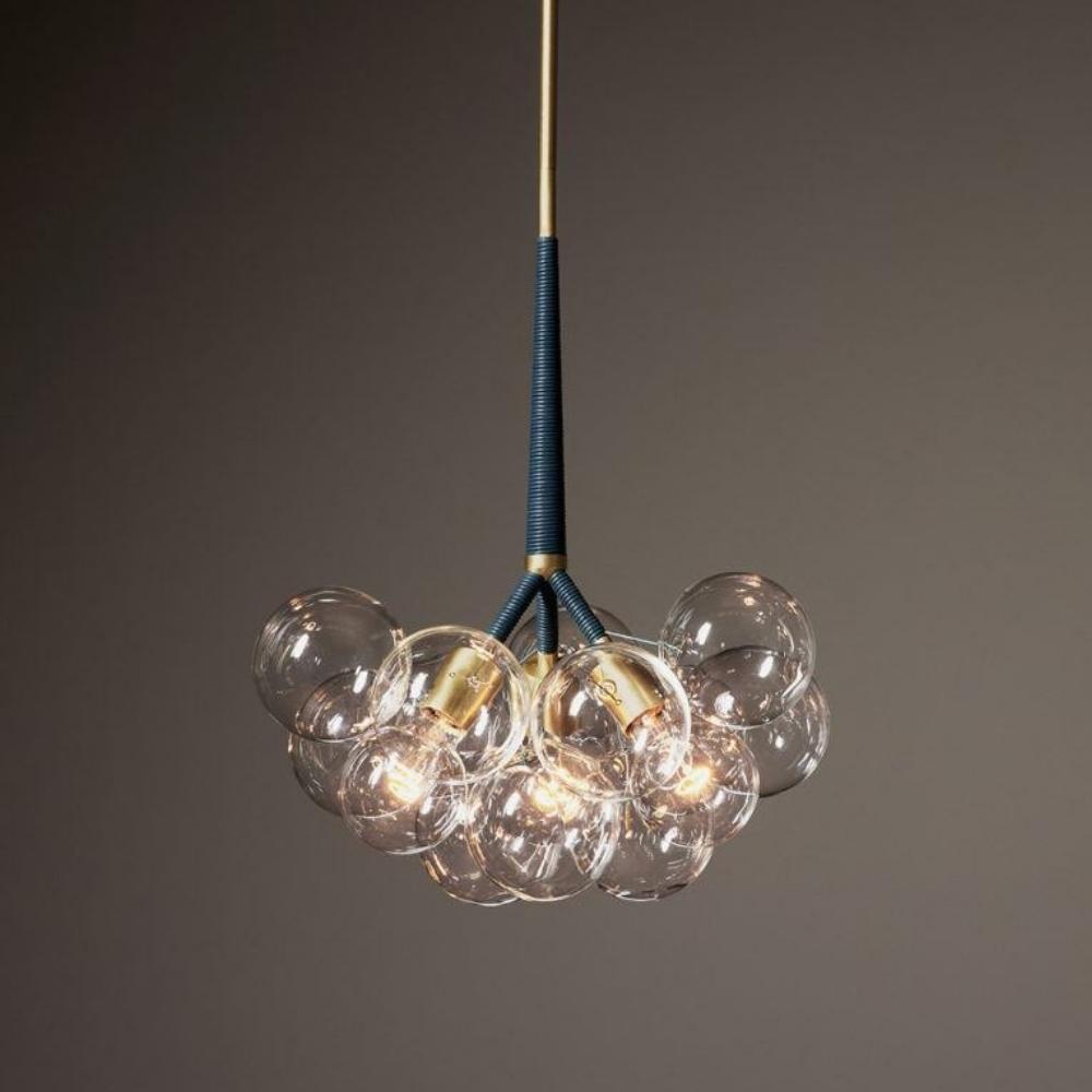 Pelle Original Bubble Chandelier in Satin Brass with Iris Leather Cord