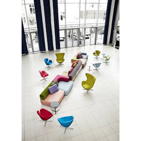 Piero Lissoni Multicolored Alphabet Sofa in Hotel Lobby with Swan and Egg Chairs Fritz Hansen