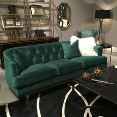 Precedent Furniture Emma Sofa in Emerald Green Velvet in Living Room