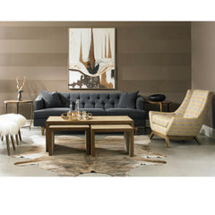 Precdent Emma Sofa in Grey Velvet in Room with Jasper Chair and Zaine Nesting Tables