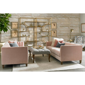 Precedent Penelope Sofas in room with Ainsley Etageres