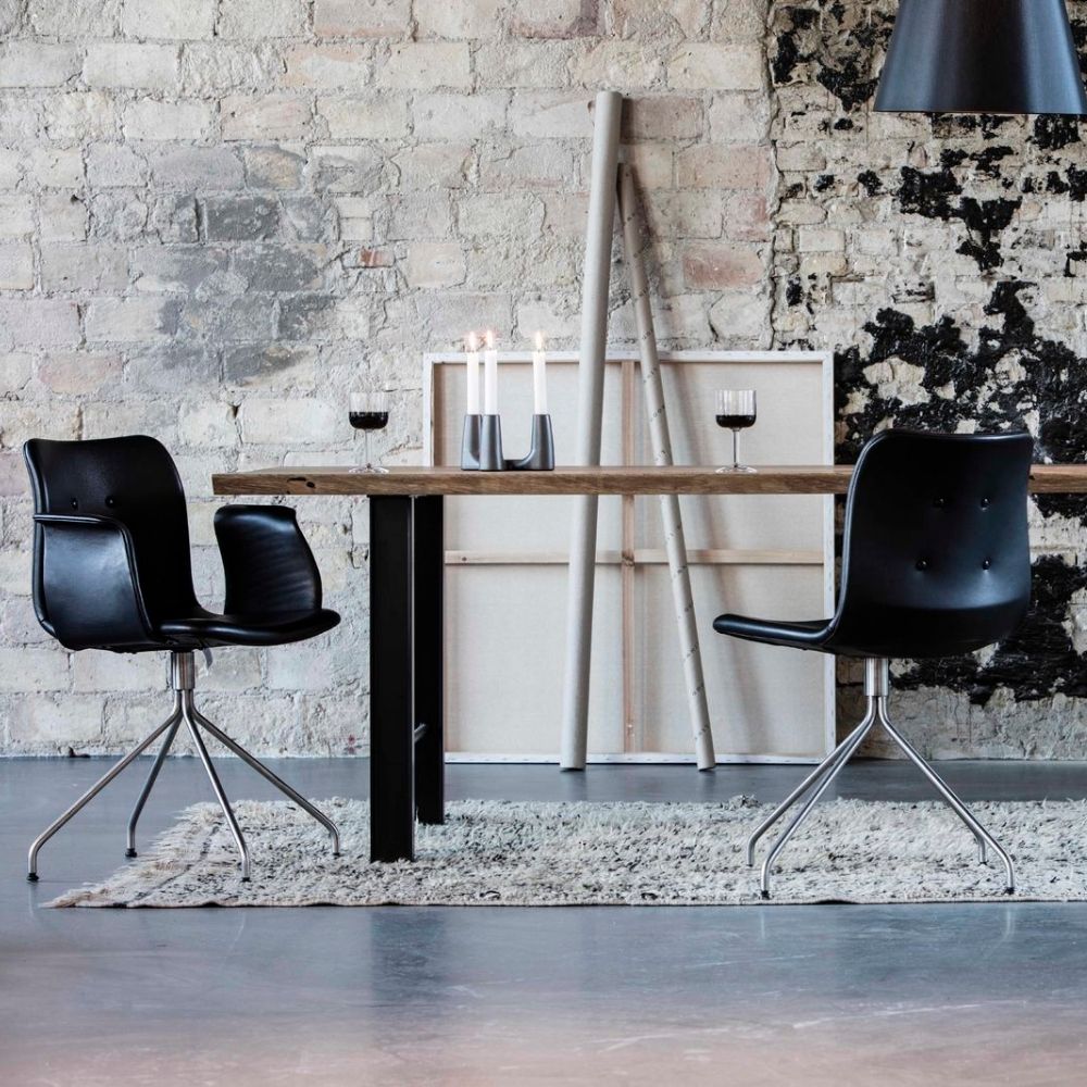 Bent Hansen Primum Swivel Chairs with Arms and Black Leather