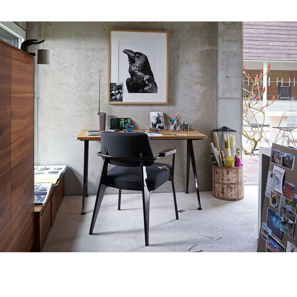 Prouve Fauteuil Direction Chair Black with Compas Direction Desk in Room Vitra