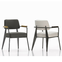 Prouve Fauteuil Direction Chairs Grey and White with Oak Vitra