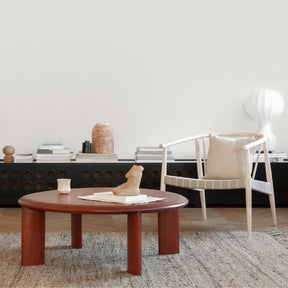 Norm Architects Reprise Lounge Chair in Whitened Ash with Webbed Seat in Living Room with IO Coffee Table